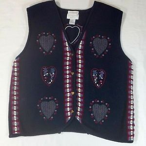 Christopher & Banks Embroidered Sleeveless Knit Sweater Vest L